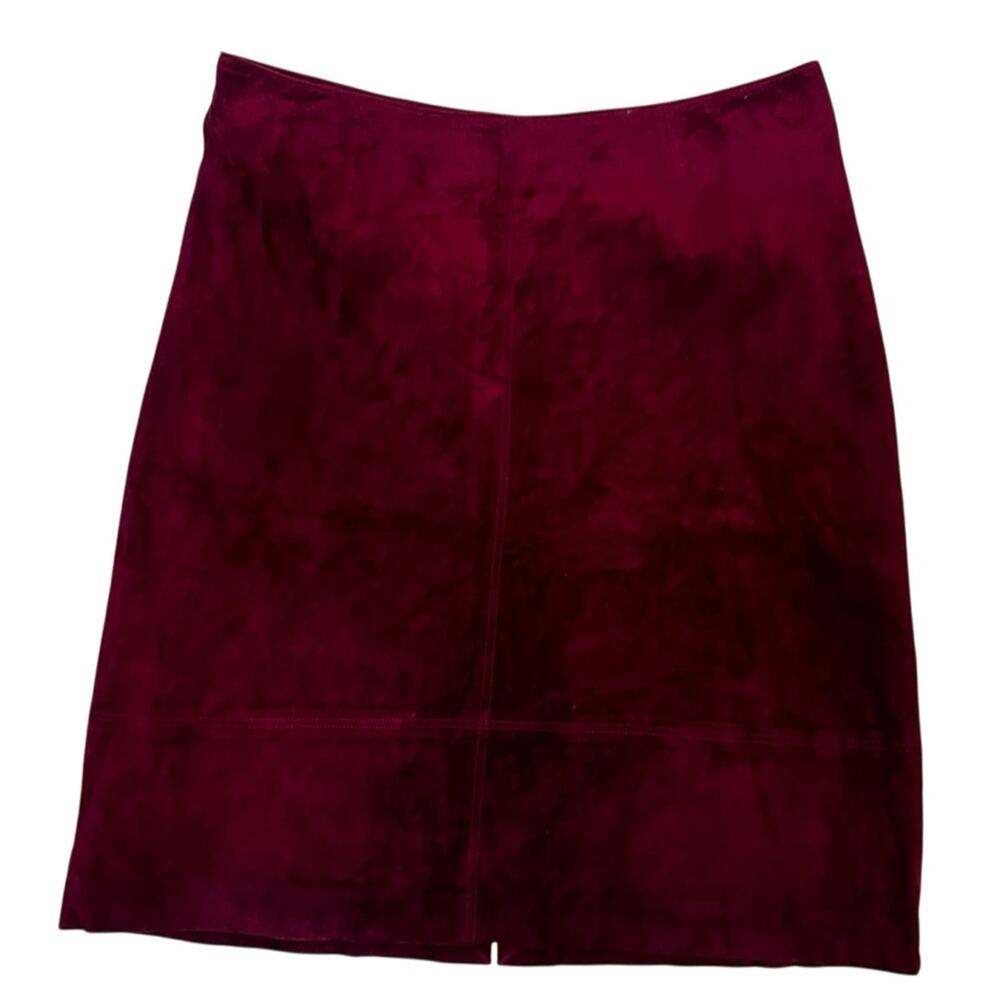 Lord & Taylor Burgundy Suede Leather Skirt – Size 14 – Classic Pencil Style Y2K